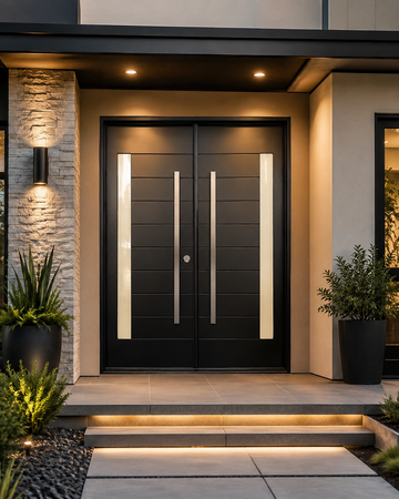 60X80 MODERN EXTERIOR COMPOSITE DOOR CT01 LH   BLACK, SANDBLASTING GLASS.