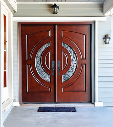 72X80 ELEGANT EXTERIOR COMPOSITE DOOR AR10W LH  DARK WALNUT, TRIPLE IRON
