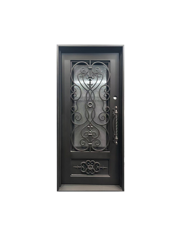 Pre-Hung Iron Front Double Door 3680 LH With Rain Glass WI126