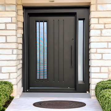 Wrought Iron NFD:61 1/4"x 97"x6",LI,113,CS007,Rainstorm Glass Iron Door
