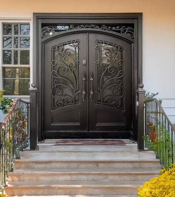 Wrought Iron NFD:61 1/4"x 81"x6",RI,104,CS007,Rainstorm Glass Iron Door