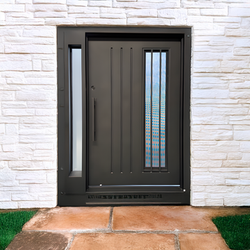Wrought Iron NFD:61 1/4"x 97"x6",RI,113,CS007,Rainstorm Glass Iron Door