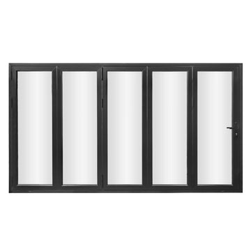 AL FoldingDoor,NFD:143 1/2"x95 1/2",Black,22,Folded Out,Dual Open