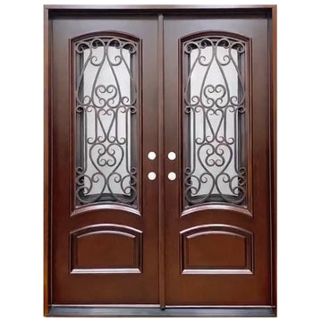 72X80 ELEGANT EXTERIOR COMPOSITE DOOR AR07C RH  DARK WALNUT OPENABLE WINDOW.