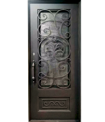 Pre-Hung Iron Front Single Door 3696 RH With Rain Glass WI103