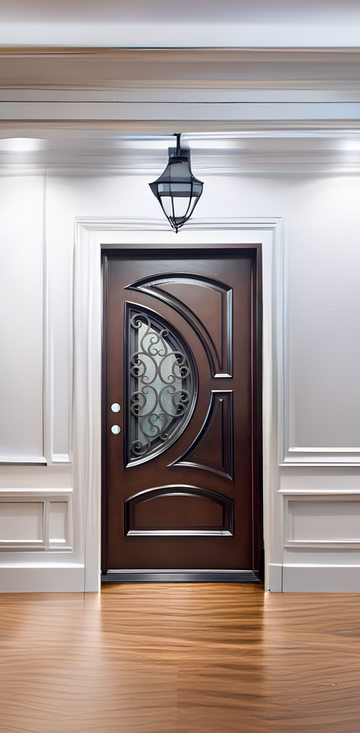 36x80 ELEGANT EXTERIOR COMPOSITE DOOR AR05C RH  ESPRESSO OPENABLE WINDOW