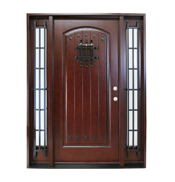 60X80 RUSTIC EXTERIOR COMPOSITE DOOR FRRVPR LH  DARK WALNUT, SPEAK EASY WINDOW.