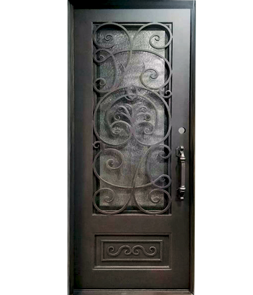 Pre-Hung Iron Front Single Door 3696 LH With Rain Glass WI103