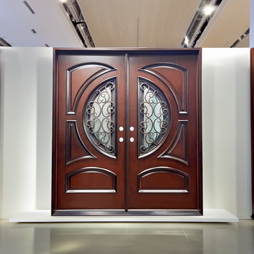 72x80 ELEGANT EXTERIOR COMPOSITE DOOR AR05C RH   DARK WALNUT OPENABLE WINDOW.