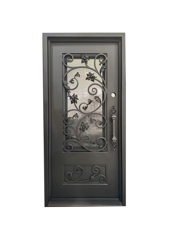Wrought Iron NFD:37 1/4"x 81"x6",RI,128,CS007,Rainstorm Glass Iron Door