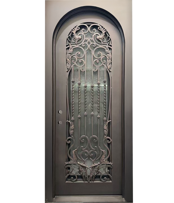 Wrought Iron NFD:37 1/4"x 81"x6",RI,101,CS007,Rainstorm Glass Iron Door