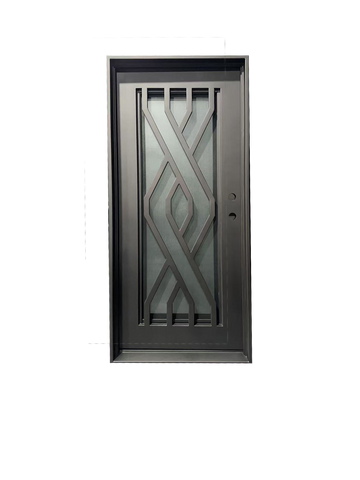 Wrought Iron NFD:37 1/4"x 81"x6",LI,125,CS007,Rainstorm Glass Iron Door
