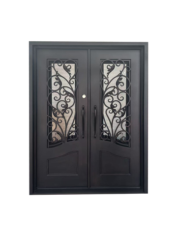 Wrought Iron NFD:61 1/4"x 97"x6",RI,100,CS007,Rainstorm Glass Iron Door