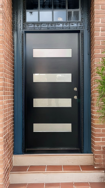 36X80 MODERN EXTERIOR COMPOSITE DOOR CT04 LH 36X80   BLACK, SANDBLASTING GLASS.