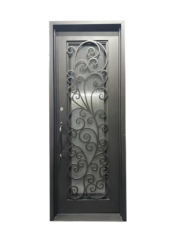 Pre-Hung Iron Front Single Door 3696 LH With Rain Glass WI130