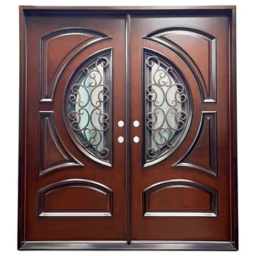 72X80 ELEGANT EXTERIOR COMPOSITE DOOR AR05C LH  DARK WALNUT OPENABLE WINDOW.