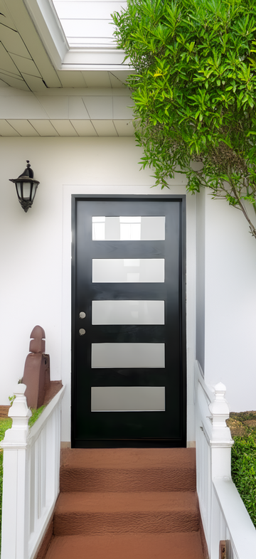 36X96 MODERN EXTERIOR COMPOSITE DOOR CT05 RH 36X96  BLACK, SANDBLASING GLASS.