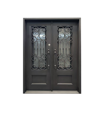 Wrought Iron NFD:73 1/4"x 81"x6",LI,111,CS007,Rainstorm Glass Iron Door