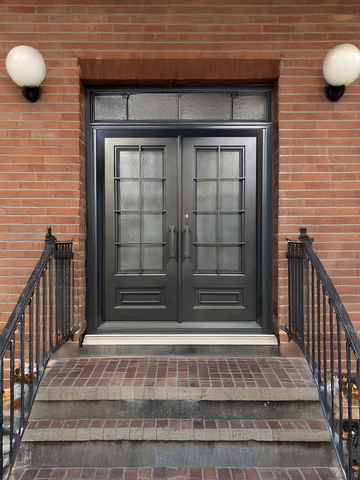 Pre-Hung Iron Front Single Door 3696 RH With Rain Glass WI115