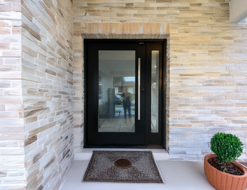 60X80 EXTERIOR PIVOT COMPOSITE DOOR CT02 LH 60X80   BLACK, SANDBLASTING GLASS.