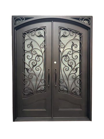 Wrought Iron NFD:73 1/4"x 97"x6",RI,117,CS007,Rainstorm Glass Iron Door