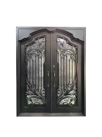 Wrought Iron NFD:61 1/4"x 97"x6",RI,116,CS007,Rainstorm Glass Iron Door