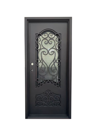 Wrought Iron NFD:37 1/4"x 97"x6",RI,127,CS007,Rainstorm Glass Iron Door
