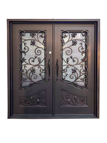 Wrought Iron NFD:73 1/4"x 97"x6",RI,118,CS007,Rainstorm Glass Iron Door
