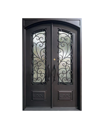 Pre-Hung Iron Front Double Door 6096 RH With Rain Glass WI109
