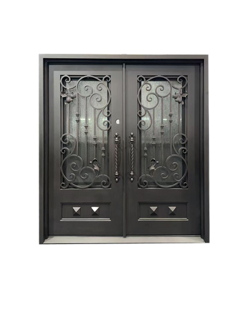 Wrought Iron NFD:73 1/4"x 97"x6",RI,110,CS007,Rainstorm Glass Iron Door