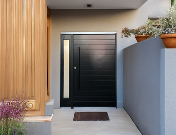 60X80 EXTERIOR PIVOT COMPOSITE DOOR CT01 RH   BLACK, SANDBLASTING GLASS.