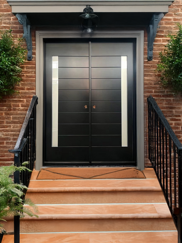 72X80 MODERN EXTERIOR COMPOSITE DOOR CT01 LH   BLACK, SANDBLASTING GLASS.