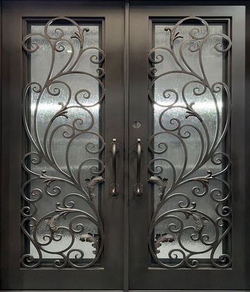 Wrought Iron NFD:73 1/4"x 81"x6",LI,124,CS007,Rainstorm Glass Iron Door
