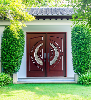 72X80 ELEGANT EXTERIOR COMPOSITE DOOR AR10B LH  DARK WALNUT, TRIPLE GLAZED
