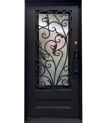 Pre-Hung Iron Front Single Door 3696 LH With Rain Glass WI132