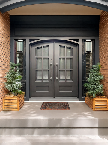 Wrought Iron NFD:73 1/4"x 81"x6",RI,122,CS007,Rainstorm Glass Iron Door