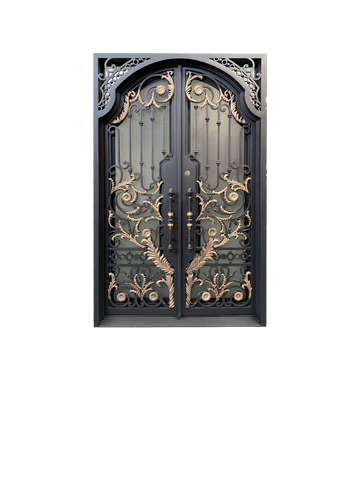 Pre-Hung Iron Front Double Door 7296 LH With Rain Glass WI112