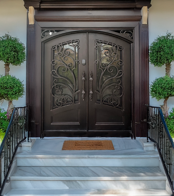 Pre-Hung Iron Front Double Door 6096 LH With Rain Glass WI104