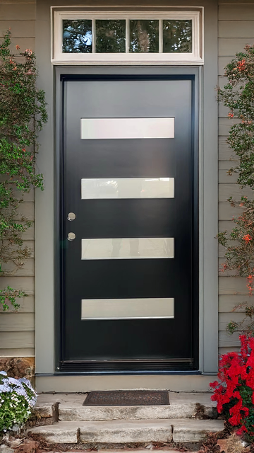 36X80 MODERN EXTERIOR COMPOSITE DOOR CT04 RH 36X80   BLACK, SANDBLASTING GLASS.