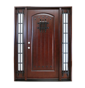 60X80 RUSTIC EXTERIOR COMPOSITE DOOR FRRVPR RH  DARK WALNUT, SPEAK EASY WINDOW.
