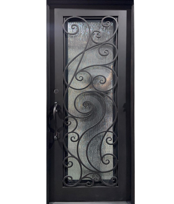 Wrought Iron NFD:37 1/4"x 81"x6",RI,102,CS007,Rainstorm Glass Iron Door