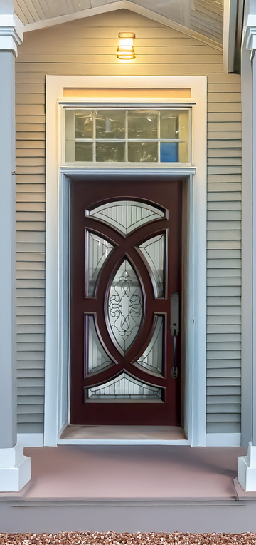 36X80 ELEGANT EXTERIOR COMPOSITE DOOR AR06A LH  DARK WALNUT, TRIPLE BEVEL GLASS.