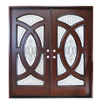 72X80 ELEGANT EXTERIOR COMPOSITE DOOR AR06A RH  DARK WALNUT, TRIPLE BEVEL GLASS.