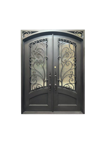 Wrought Iron NFD:61 1/4"x 97"x6",LI,129,CS007,Rainstorm Glass Iron Door