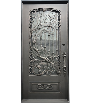 Pre-Hung Iron Front Single Door 3696 LH With Rain Glass WI137