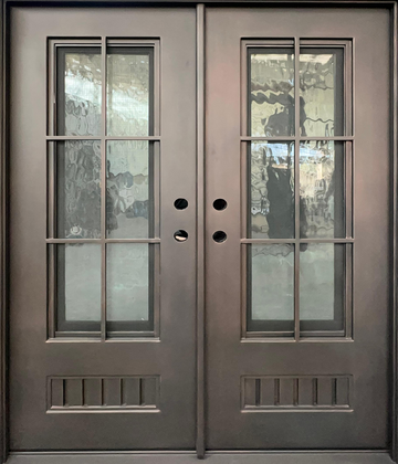Pre-Hung Iron Front Double Door 6080 RH With Rain Glass WI138