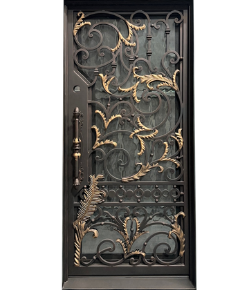 Pre-Hung Iron Front Single Door 3680 LH With Rain Glass WI107