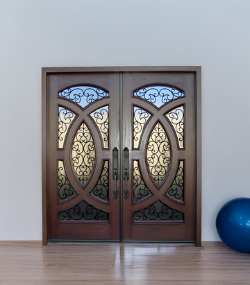 72X80 ELEGANT EXTERIOR COMPOSITE DOOR AR06W LH  DARK WALNUT, TRIPLE IRON GLASS.