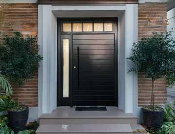 60X80 MODERN EXTERIOR COMPOSITE DOOR CT01 RH BLACK, SANDBLASING GLASS.