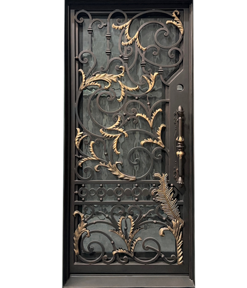 Pre-Hung Iron Front Single Door 3680 RH With Rain Glass WI107